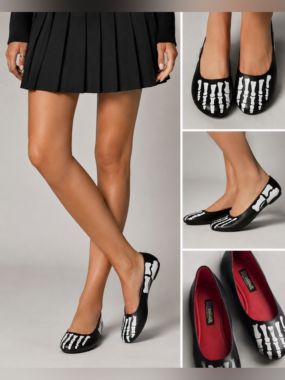 Funtasma X-Ray Skeleton Ballet Flats Women’s 8.5 Black White Halloween Shoes